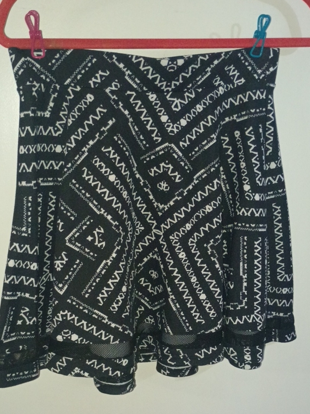 Xhilaration Black & White Geometric Pattern Skater Skirt - Size Medium